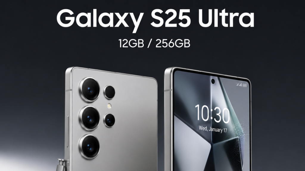 Samsung Galaxy S25 Ultra front and back view premium smartphone with advanced camera system and modern Samsung design