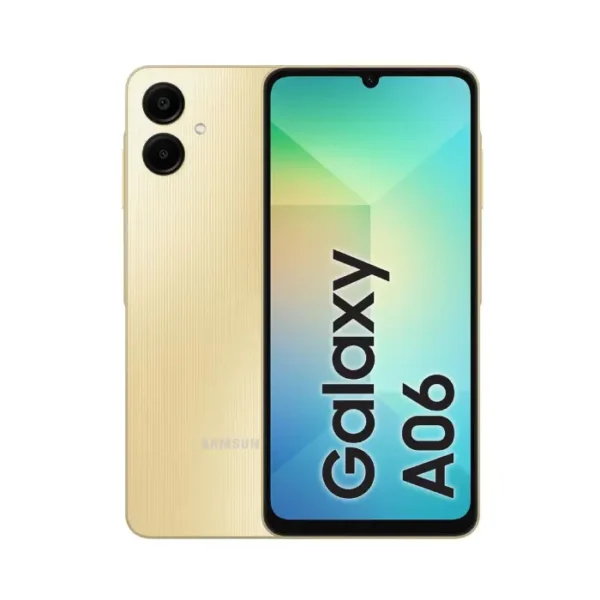Samsung Galaxy A06 front and back view smartphone image with modern design and premium display